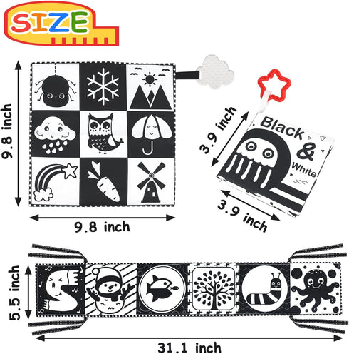 Newborn Toys Black and White, High Contrast Baby Toys for 0-3 Months, Soft Book and Crinkle Sensory Toys