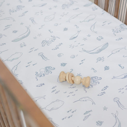 52L 28W 8H Pehr Crib Sheet, Life Aquatic | Breathable Brushed Organic Cotton for Soft Sleep | Fits Standard Crib