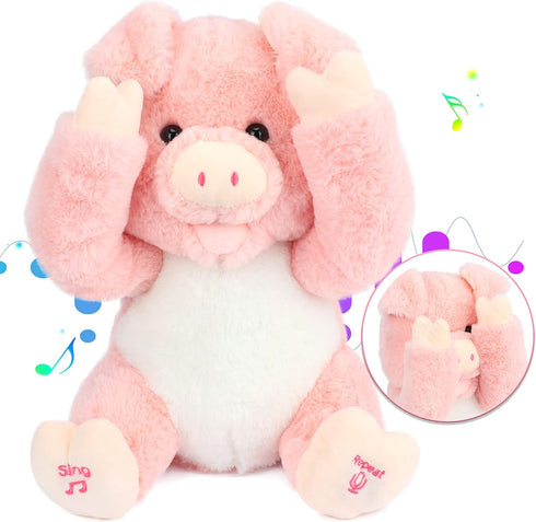 Cuteoy Peek A Boo Pig Plush Toy, Interactive Electric Stuffed Animal, Singing Talking Musical Gift, 11''