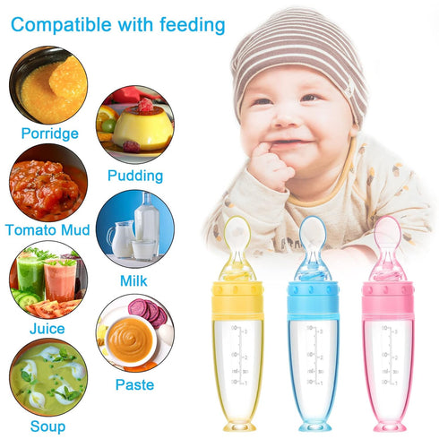 Tondiamo 3 Pieces Baby Food Feeder, 3oz Silicone Spoon Dispenser with Standing Base for Infant Feeding