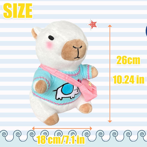 Capybara Plush Toy with 7 Pcs Clothes & Accessories, Cute Stuffed Animal with Outfits (white)