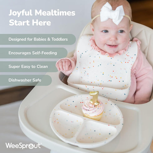 WeeSprout Baby Led Weaning Bundle, Silicone Suction Bowl, Spoons, Bib & Cup, Develops Self Feeding Skills, Dishwasher