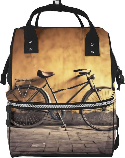 HCBPWVQA Old Bicycle Diaper Bag with Changing Pad and Pacifier Holder, Multifunction Laptop