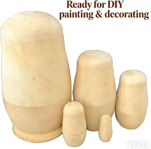 MAGIKON 5-Piece Set 5-Inch Unpainted Nesting Doll - Blank Wooden Stacking Dolls for DIY Painting & Decorating