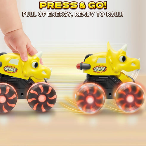 2 3 4 5 Intoypad Yellow Triceratops Dino Monster Truck Toddler Push Car Toy with LED Wheels Press & Go Dinosaur Toy