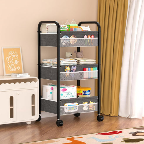 3 Baby Diaper Caddy Rolling Utility Cart, Tier Baby Essentials Nursery Organizer and Storage with Dividers and Drawers