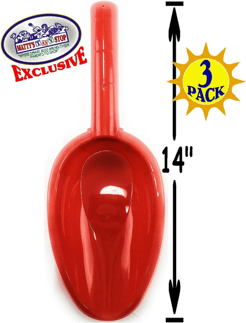 14" Set 3 Pack Matty's Toy Stop Kids Long Handle Sand Scoop Plastic Shovels for Sand & Beach (Red, Blue & Green)