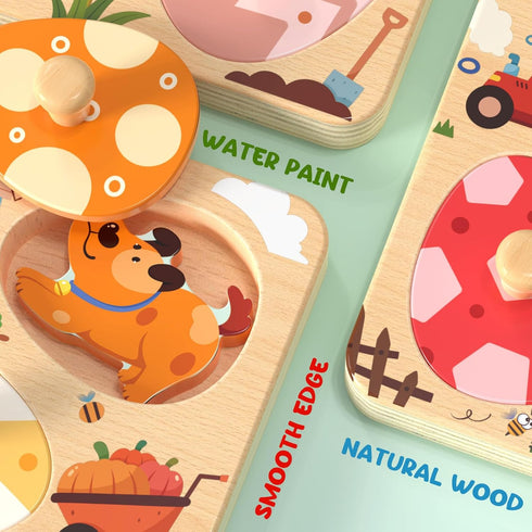 8 Zeoddler Easter Wooden Puzzles for Toddlers, Pcs Farm Animal Matching Egg Puzzle, Montessori Toys for Boy Girl