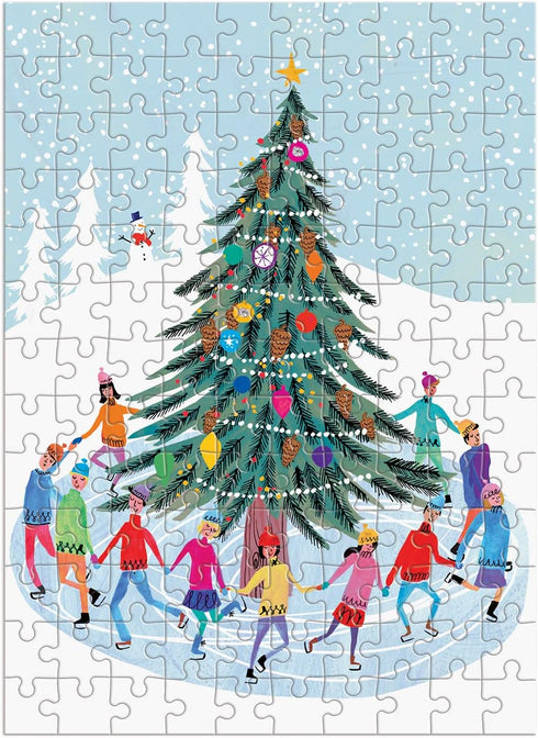 Galison Tree Skaters 130-Piece Mini Puzzle Ornament - Festive Holiday Puzzle in Ornament Box