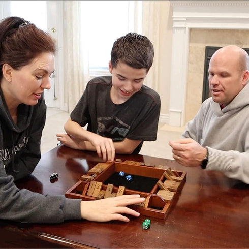 WE Games Classic Shut The Box Board Game - 4 Player Wooden Dice Game, Natural Wood, 14 in., 10 Numbers