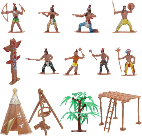 NUOBESTY Plastic Indians Figures Playset, Native American Action Figurines and Accessories for Miniature Sandbox