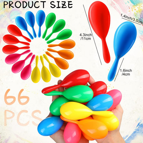 66 Packs 6 Vinsot Mini Maracas for Kids Neon Maracas Bulk Shakers Mini Noisemaker Mexican Party Favors for Cinco de