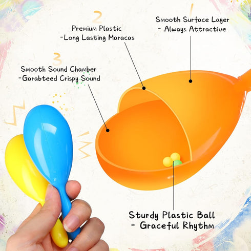 66 Packs 6 Vinsot Mini Maracas for Kids Neon Maracas Bulk Shakers Mini Noisemaker Mexican Party Favors for Cinco de