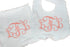 set Personalized Baby Girl White Ruffle Bib and Burp Cloth with Initials in Interlocking Script Font