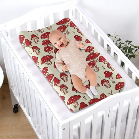 Stretchy Mushroom Baby Changing Pad Cover, Waterproof Breathable Diaper Changing Mat for Infant/Toddler