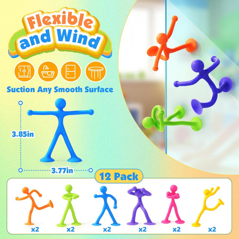 12 Pack LESONG Quiet Fidget Toys for Kids: Bendable Sensory Toys with Suction Cups - Fidget Toys for Autism ADHD