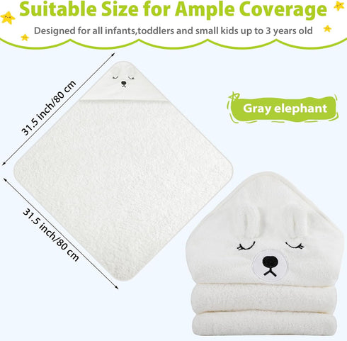 Vabrloy Girls,31.5x31.5 inch(White Baby Bath Towel,Ultra Soft Hooded Baby Towel,Toddler Bath Towels with Animal