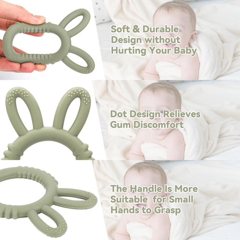 MISSLILI Silicone Babies Teethers - Baby Teething Toys for Soothe Sore Gums, BPA Free, Rabbit Ear Design (Army Green)