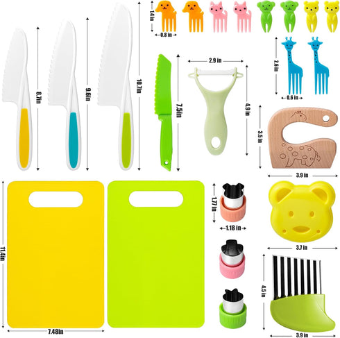 23 Sets, Set PCS Kids Cooking Kitchen Tools for Toddlers' Real Cooking, Kids Kitchen Knife with Cutting Board Kid Safe