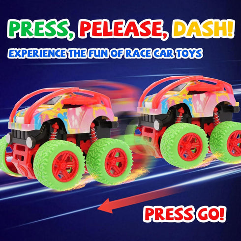 3 4 5 6 7 Old,4 Pack Set,Birthday Monster Truck for Boys Year Push and Go Friction Powered Car Toys, Double-Directions