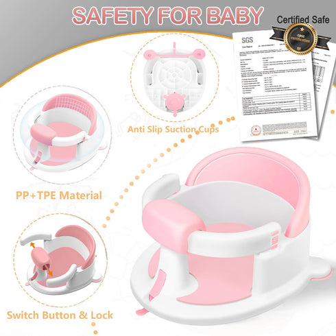 Gotof 6 Baby Bath Seat for Babies Months & up, Non-Slip Toddler Bath Seats for Babies Sitting Up,Safe Infant & Newborn
