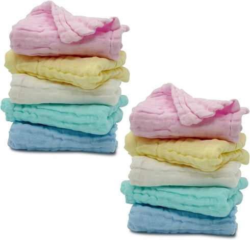 ARSAHA Pack of 10 Baby Muslin Washcloths Set (12x12), 6 Layers Multi-Colored Baby