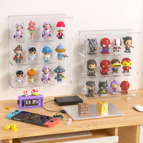 YUNEASELF 3 Acrylic Display Case - Layer Clear Display Case for Funko Pop Action Figures - Wall Mounted or Desktop