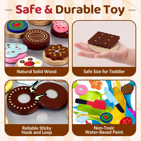 Set 1-3 3 4 5 Wooden Cookie Play Food for Kids Kitchen Accessories Food Toys for Toddlers Pretend Play Slice and Bake