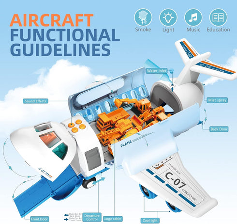 Set, Set Transport Cargo Airplane, Large Theme Airplane Toy Educational Toy Vehicle Play with Smoke Sound and Light
