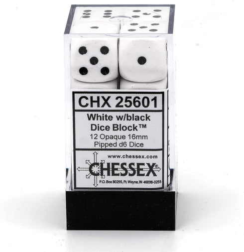 Chessex CHX25601 Dice-Opaque - 12D6 White/Black Set, One Size, Multicolor