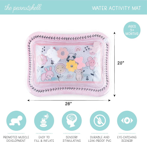 The Peanutshell Tummy Time Water Play Mat for Babies, Inflatable Sensory Developmental Toy, Newborn & Infant Baby Toys 0-6 Months, New Born Baby Essentials Must Haves for Girls