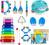 Wooden Musical Instruments Set for Toddlers 1-3, Natural Wood Percussion Instruments Gift Set with Storage Bag