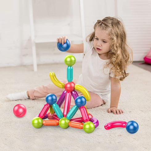 Toddler Magnetic Blocks - Magnetic Balls and Rods, Educational Magnet Building Blocks for 3-5+ Year Old Girls Boys