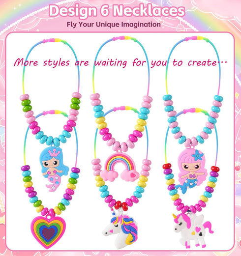 DIZRNOI Jewelry Making Kit for Girls, Unicorn Mermaid Charm Necklace Supplies Beads Set Birthday Toy Gift for Kids Age