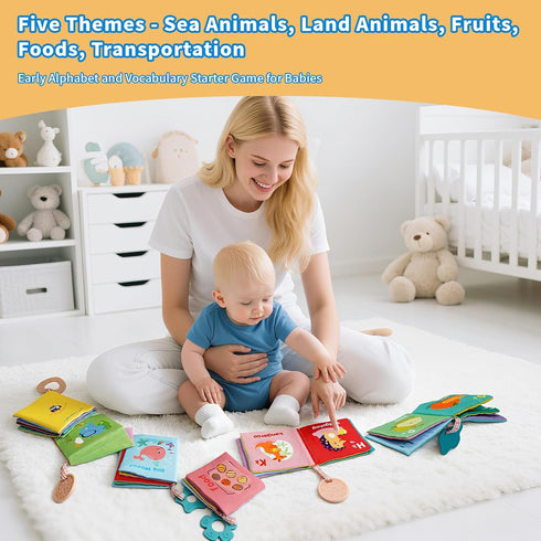 5-Pack 0-3, Soft Cloth Crinkle Books for Babies Washable Non-Toxic Sensory Early Educational Toys, Bath & Learning