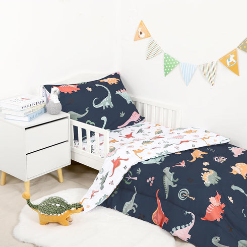 Set 4 Set Toddler Bedding for Boys, Piece Toddler Boy Bedding, Super Soft Crib Comforter Includes Comforter, Flat