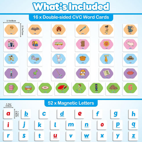 CVC Word Games, Magnetic Letters & Flash Cards, Phonics Games, Alphabet Learning Toys for Kids, Speech Therapy