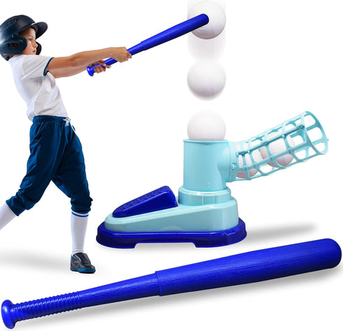 ArtCreativity Pop A Pitch Baseball Pitching Machine Toy for Kids, Collapsible Bat + 3 Baseballs, Outdoor Fun