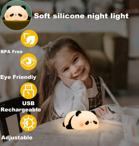 Dimmable HAPPYBAG Panda Gifts, Cute Rechargeable Panda Lamp for Kids Room, Silicone Touch Night Light for Baby Nursery