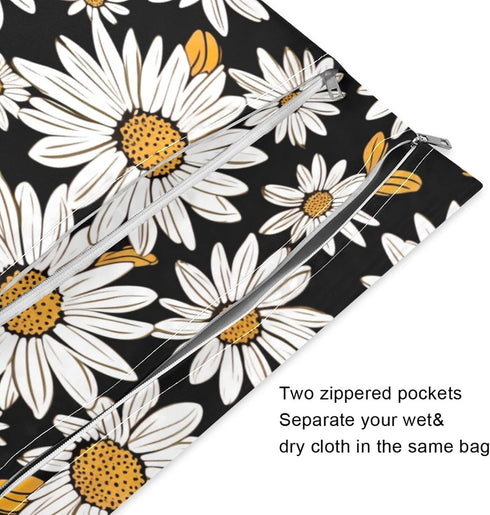 FUGIDOG 2 Daisy Wet Dry Bag Wterproof Reusable Wet Bags with Zippered Pockets Travel Toiletry Pouch for Cloths Diaper