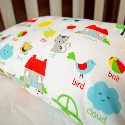 Toddler Kids Pillowcase for Boys and Girls, Words, 13x18 14x19, 100% Cotton, Envelope Style Closure