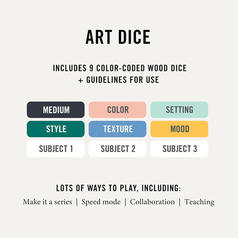 Two Tumbleweeds Art Dice - Drawing & Painting Game for Adults, Set of 9 Dice for Creative Inspiration and Classroom Use