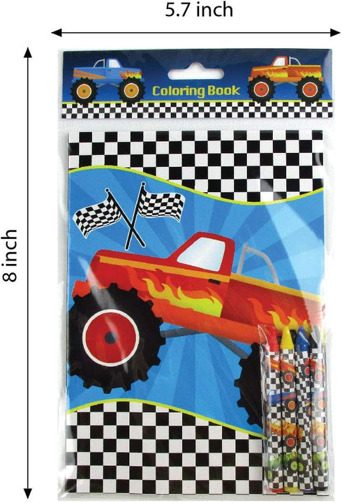 Set 12 48 TINYMILLS Monster Truck Coloring Book with Coloring Books and Crayons Monster Truck Birthday Party Supplies