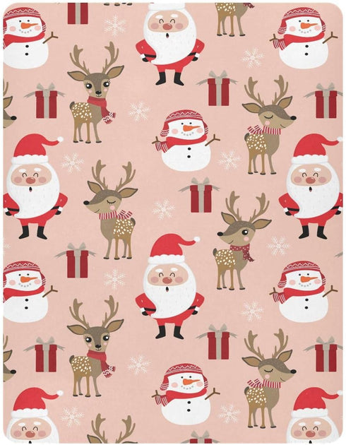 SDMKA 27x39 Inch Cute Christmas Pattern Crib Sheets for Boys Girls - Portable Microfiber Fitted Crib Sheet for Playard