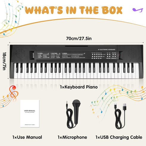 MusicForset 61 3 4 5 6 7 8 Keys Kids Piano Keyboard Toy with Mic Portable Electronic Piano for Girls Boys Beginners