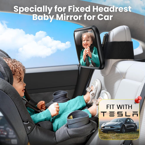 360 Fixed Headrest Car Mirror for Baby Rear Facing Fit Tesla and Other Models Shatterproof Baby Mirror for Car Back