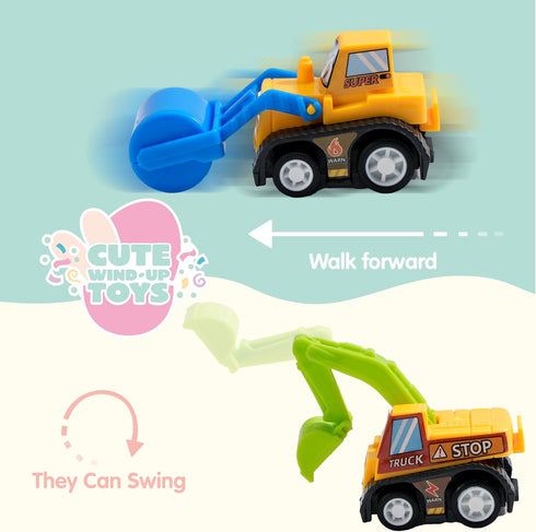 12 JOYIN Pcs Easter Eggs Filled with Toy Cars, Colorful Prefilled Pull Back Construction Vehicle, and Race Car for Kids