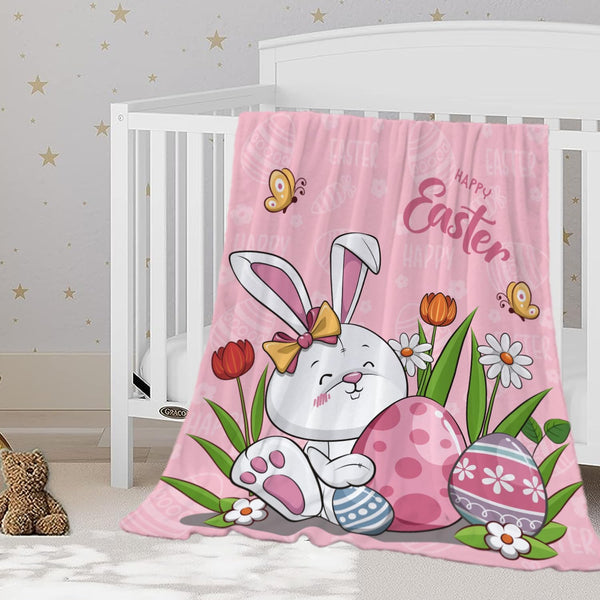 YeeJu Easter Baby Throw Blanket, 30x40 Small Pink Easter Rabbit Bunny Egg Blanket for Toddler Crib
