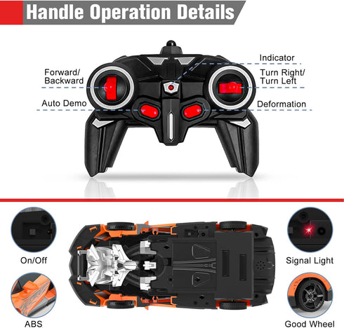 BLUEJAY Transform RC Cars for Boys Ages 4-12, 2.4Ghz 1:18 Scale Remote Control Car Transforming Robot Toy