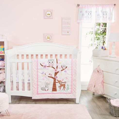 4 Set 100% Set Set EVERYDAY KIDS Piece Girls Crib Bedding - Owls - Soft Cotton Percale - Includes Quilt, Fitted Sheet